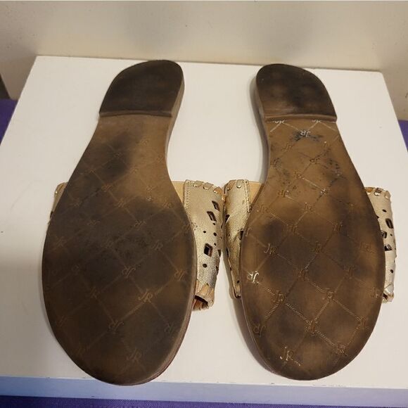 Jack Rogers "Delilah" Gold Perforated Leather Slide Sandals sz.8 Ret. $128 - Picture 5 of 5
